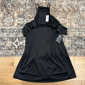 NWT LBD Express Satin Halter Ruffle Dress Black Size XXS - fully lined